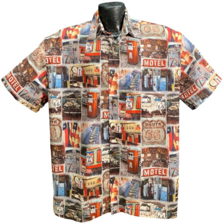 Rustic Route 66 Hawaiian shirt- Made in USA